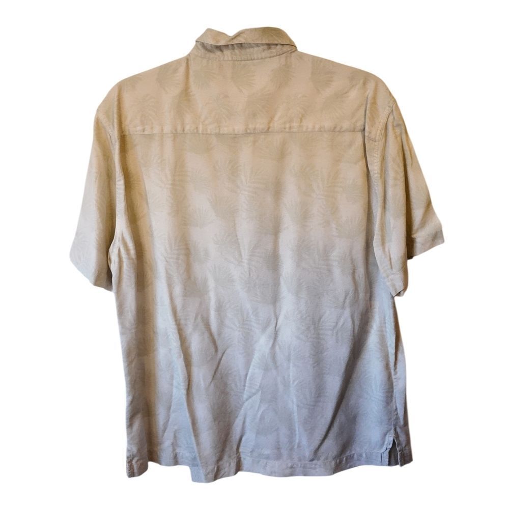 Nat Nast Cream Silk Short-Sleeve Button-Down Shirt with Subtle Leaf Print Size M - Picture 2 of 5
